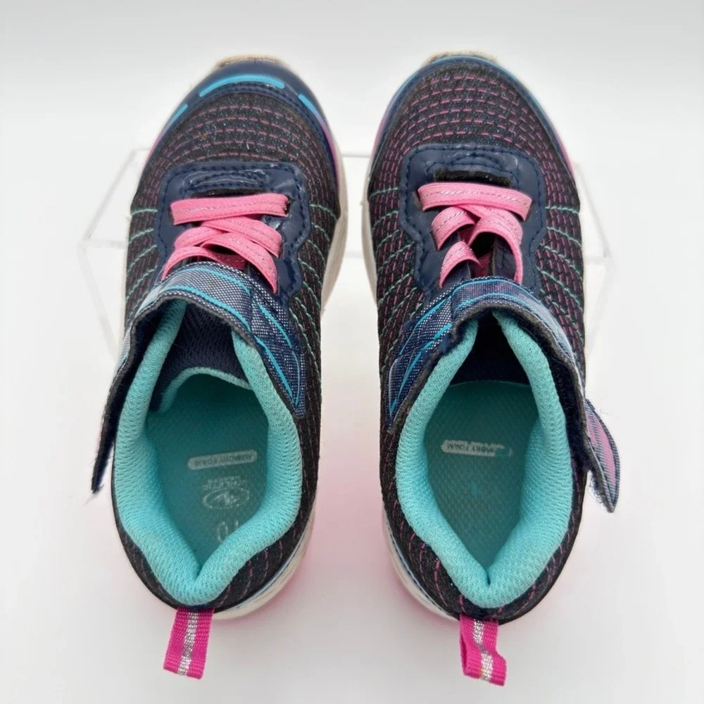 Athletic Works Toddler Size 10 Sneakers Navy Pink Teal Hook Loop